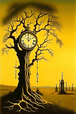 clock and tree and Guillotine style Salvador Dali