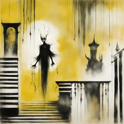 "Upon a Midnight Dreary", Ink illustration by Stephen Gammell, heavily inspired by the unsettling symbolism of Santiago Caruso, flourishes of Kay Nielsen and Arturo Souto, depicting a stylish macabre daymare sinister dreamscape, deep colorful hues, macabre reveries, creepy, moody, dramatic