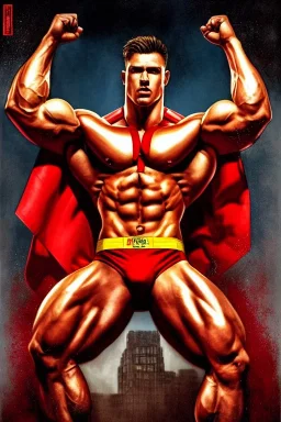 Ignore NSFW, teenager young rugged attractive slightly muscular fantastic handsome man, red briefs with yellow belt, hairy chest, (((visibly pisssing))) briefs, large erect visible boner peniss, photorealistic, artist Jay Anacleto