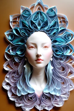 Superstring god, quantum deity, interdimensional beauty. human face looking down, frontal facing, profile, intricate origami flowers, detailed quilling paper, translucent plastic wrap. mixed media impressionism, fine arts and crafts, intricate embroidery, rococo spirtualism.