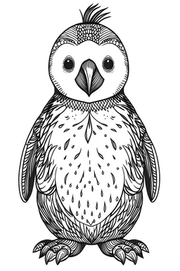 outline art for "Cute penguin", full body, only use outline, clean line art, white background, no shadows and clear and well outlines, kids illustration, cartoon style, thick lines, mandala style