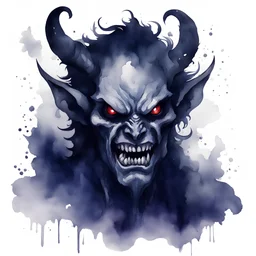Disagreeable Demon in watercolor painting monochromatic art style