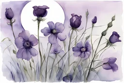 Night, purple flowers, moon, gothic horror films influence, thomas girtin watercolor paintings