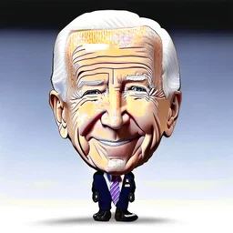 Dibujo chibi de costado de Joe Biden con una (naríz extra larga: 1.5) como la del muñeco Pinocho plano 2/3 girado parcialmente