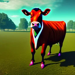 A cow wearing a suit and tie