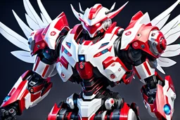 big robot with red and white color schemes, in the style of fairy academia, hard-edge style, agfa vista, dynamic pose, oshare kei, hurufiyya, rtx, close picture, intricate details, highly detailed, high details, detailed portrait, masterpiece,ultra detailed, ultra quality