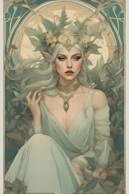 art by Alfons Mucha, Lady Gaga as an elf princess in an elven kingdom, HD 4K