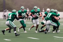 Boston Shamrocks Football team playing against the Toronto Rifles Football team,vintage, hyper-realistic, in color, Boston in green, Toronto in Red