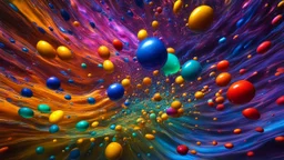 7714. Surprise me! Colourful immiscible liquid globules floating in a wild random dance, liquid medium, mixed, distorted, spectacular, strange globular shapes, wild, fantasy, futuristic, artistic, attractive, beautiful lighting, attractive composition, photorealistic, extremely detailed, chiaroscuro