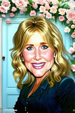 Create a caricature (downloaded photo) that is particularly close to smooth digital style or realistic vector illustration (often associated with the smudge art or oil paint effect in digital art) with a background backdrop.