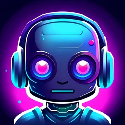 an app icon, that is visible even when small. It is a head shot of a cute little cyberpunk robot responsible for building things. The background should be uncluttered. There should be some padding around the main character