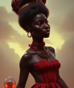 Negra Francisca, beautiful, curvy body, African slave, simple red fabric dress, long black hair, red headband, head and shoulders portrait, 8k resolution concept art portrait by Greg Rutkowski, Unreal Engine 5 volumetric lighting