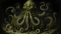 a cthulhu monster, flemish baroque painting by jan van kessel the younger, black background, intricate high detail masterpiece
