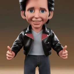 wide view young Fonz with black hair greaser figure doll 1974 (thumbs-up) (face) Forehead grin, fonzarelli, fonziE fonz