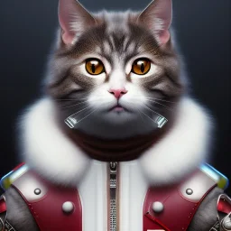 Cyberpunk Portrait of cyborg cat child with brown hair and with cute face, north pole snowy vibe , perfect composition, hyperrealistic, super detailed, 8k, high quality, trending art, trending on artstation, sharp focus, studio photo, intricate details, highly detailed, by greg rutkowski