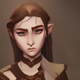 dungeons and dragons female elf druid, brown hair, brown eyes, pale skin