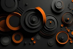 dark grey background with abstract orange 3d elements, they are located around the perimeter of the image, and the center of the picture remains empty without any elements