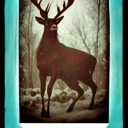 cryptid stag cryptid sleipnir in the snow polaroid vintage style realistic