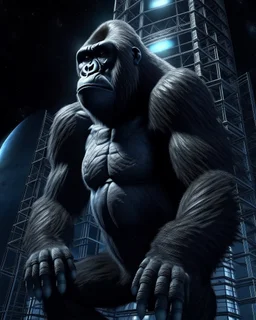 A huge gorilla stuck in a tower connected to space 8k