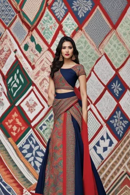 Aesthetic, 3D, Digitized, Hyper realistic, Surreal, Mesmeric, "Assamese Ethnic Tribal / Traditional Woven Women Attire" & Textile (Handloom) Industry themed Mekhela Chador (The bottom half of this distinct dress is called the 'Mekhela ', a round fit used waist downwards over a petticoat) designs, **Featured Designs:** The Entrepreneur - A savvy businesswoman who employs master weavers and markets beautiful Assamese textiles worldwide. **Appearance:** Fictional female models endorsing; franchisin