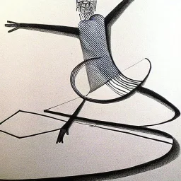 drawn in single line by Nicolai Blatter with hatch with parallel wavy lines metal engraving with spanish man dance procession in salvador dali style or picasso style