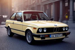 a 1990 bmw 2-door 4k ,ultra realistic,concept, 4k ,on street, parked in crowded city winter