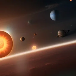 suns surrounded by planets and moons