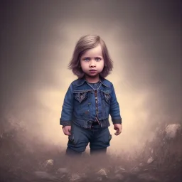 Mystery Kurt cobain toddler, full body, dramatique, art background, dramatic lighting, volumetric lighting, hyperrealisme, 8k, high quality, lot of details, fit within portrait