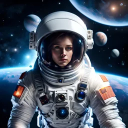 Cyber angel in space dressed as an astronaut,high detailed, professional angle photography, high quality, 4k, ultra realistic, photorealism, perfect illustration, professional photography,ultra detailed, ultra realistic, intricate, photorealistic, 8K, sharp focus, epic composition, masterpiece,DSLR camera Sony Alpha 7 50mm 1.8,medium shot,high-resolution image with fine details