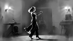 Man and woman in their thirties dancing swing, Art