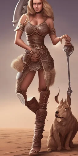 lady viking with big bobs no top in desert