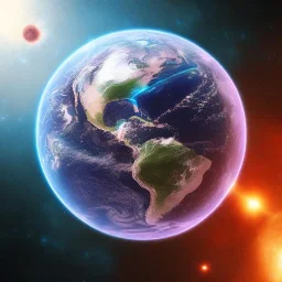 Earth floating in space like a trippy donut dripping highdetail soft coloring