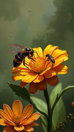 Bosch style painting , 3D insects killer trapping flower