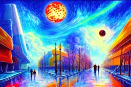 Epic futuristic street, exoplanet in the sky, impressionism painting