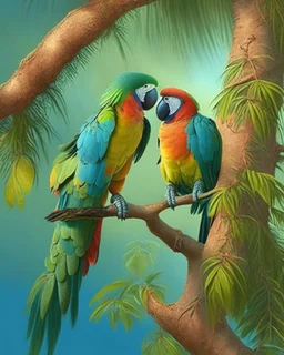 Parrot birds on the date tree