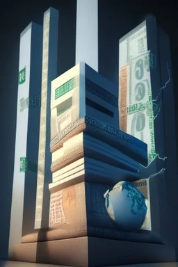 Generate a 3D animation portraying the US dollar, euro, and Japanese yen as towering, interconnected pillars of a global financial landscape. Employ realistic textures, lighting, and shadows to convey their prominence. Incorporate subtle movements to reflect the constant flux of currency markets, and surround the scene with financial charts and data visualizations for added depth.