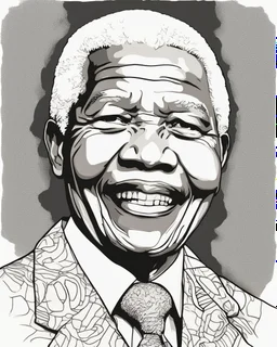 Outline art for coloring pages with Nelson Mandela, white background, sketch style, only use black outline, white background, no shadows and well and clear outline