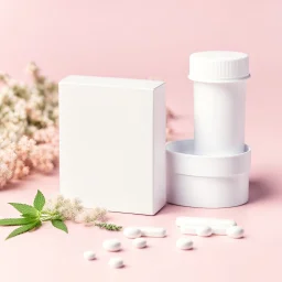 mockup is a white box of a medicinal product in a blister, on a background with pastel tones