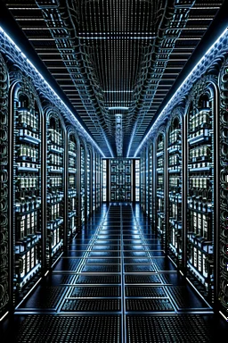 Hyper realistic image of an evil supercomputer like skynet