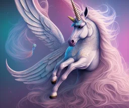 Portrait of unicorn, highly detailed, color patterns on wings, soft studio lighting, background 64k