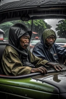 Berdua naik montor saat hujan lebat Indonesia