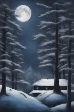 Winter Night, shades of blue, dark, moonlight forest