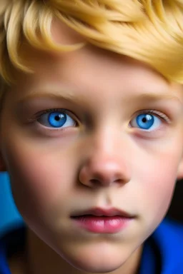A young boy with short yellow hair, fair skin, and blue eyes. He has six lines on his left cheek