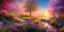 bright fairy, beautiful portrait, flowery landscape