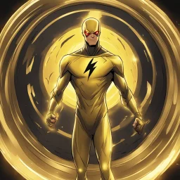 reverse flash animated inside a golden cirkle that looks like a medalion