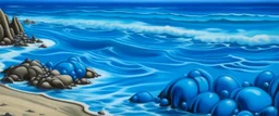 A blue beach made out of jelly painted by Thomas Hart Benton