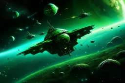 armada kosmiczna na tle zielonej planety
