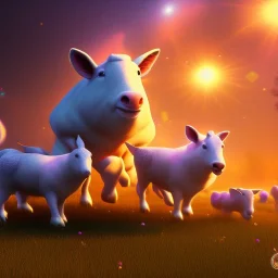 FARM ANIMALS DANCING, volumetric light high details psychedelic background