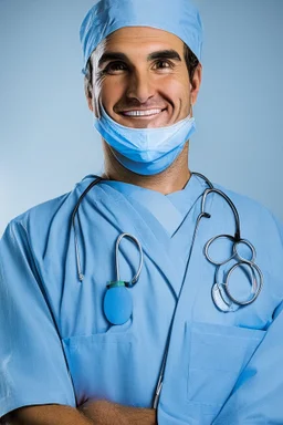 surgeon portrait smiling, scalpel pose