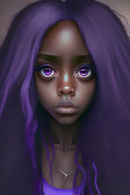 black girl with purple hair, big eyes, and long hair